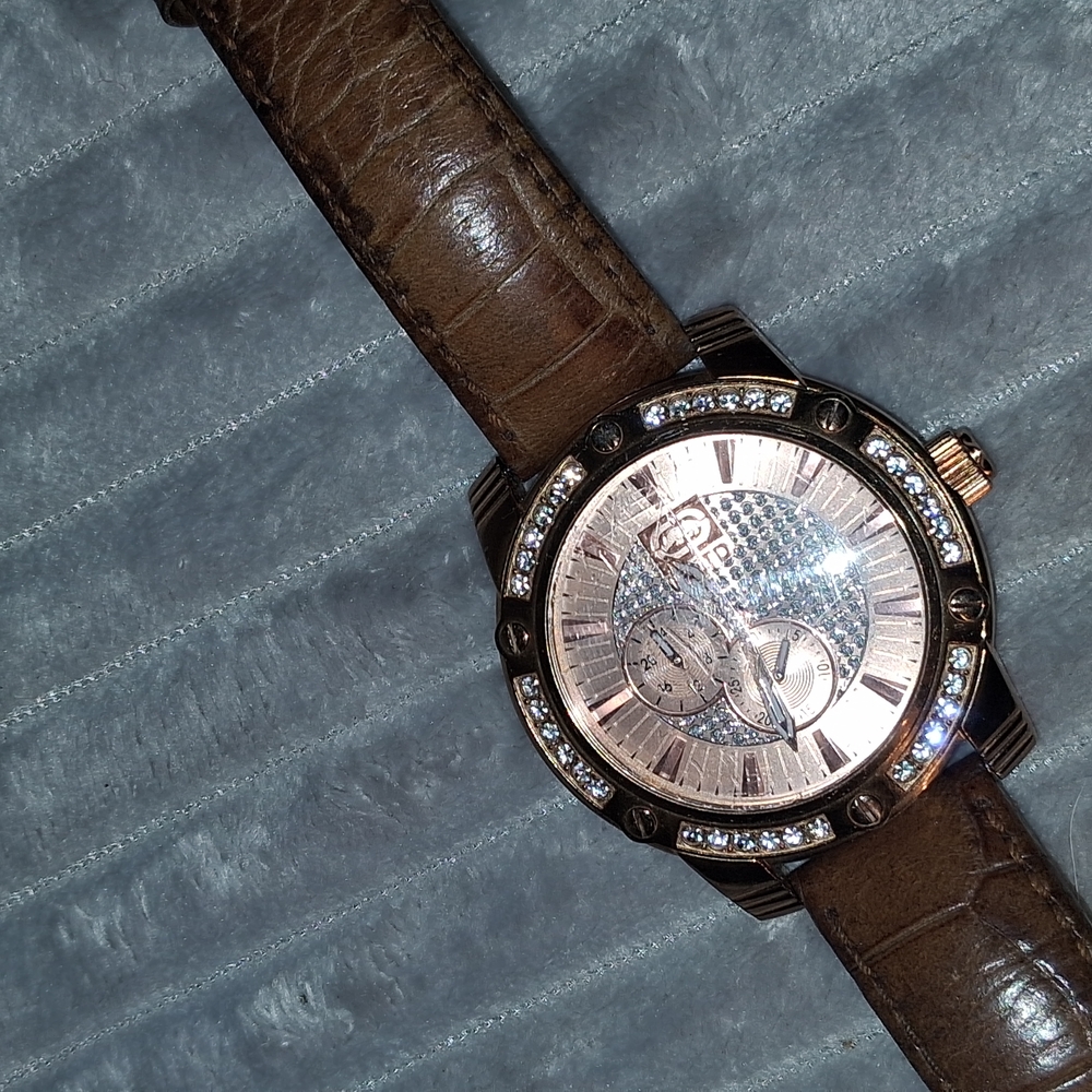 Marc Ecko Brown Leather Watch with Silver and Gold Details